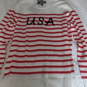 Marled pullover women white with red striped S
